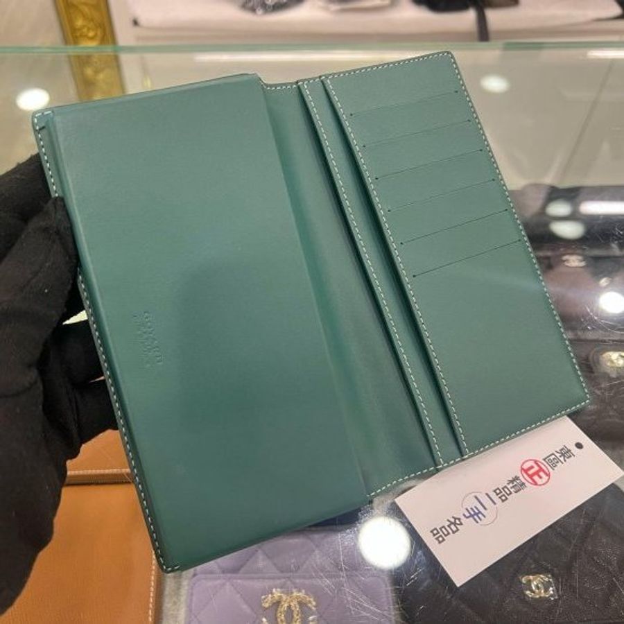 東區正精品㊣GOYARD Lambert 綠色皮革拼圖騰卡片夾對折有厚度長夾 RZ6509-1