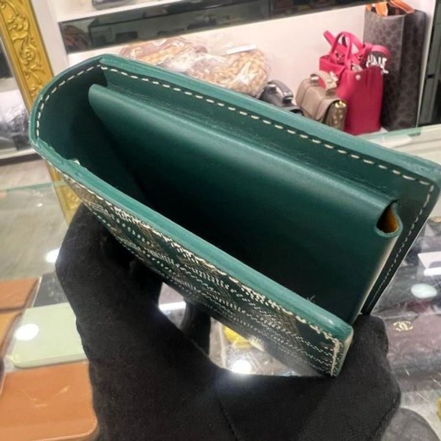 東區正精品㊣GOYARD Lambert 綠色皮革拼圖騰卡片夾對折有厚度長夾 RZ6509-4