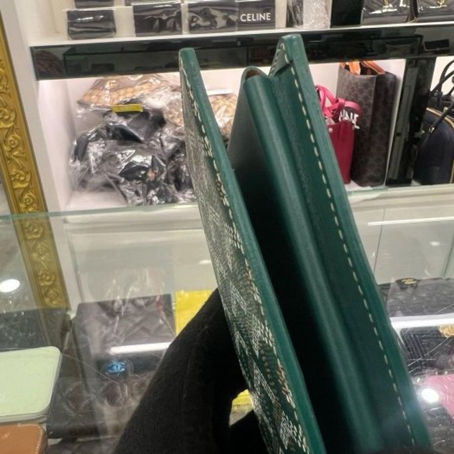 東區正精品㊣GOYARD Lambert 綠色皮革拼圖騰卡片夾對折有厚度長夾 RZ6509-5