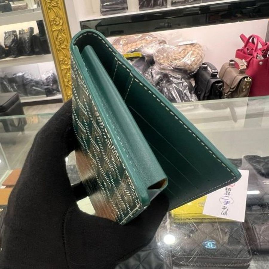 東區正精品㊣GOYARD Lambert 綠色皮革拼圖騰卡片夾對折有厚度長夾 RZ6509-6