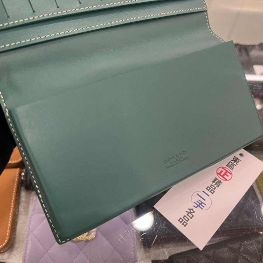 東區正精品㊣GOYARD Lambert 綠色皮革拼圖騰卡片夾對折有厚度長夾 RZ6509-9