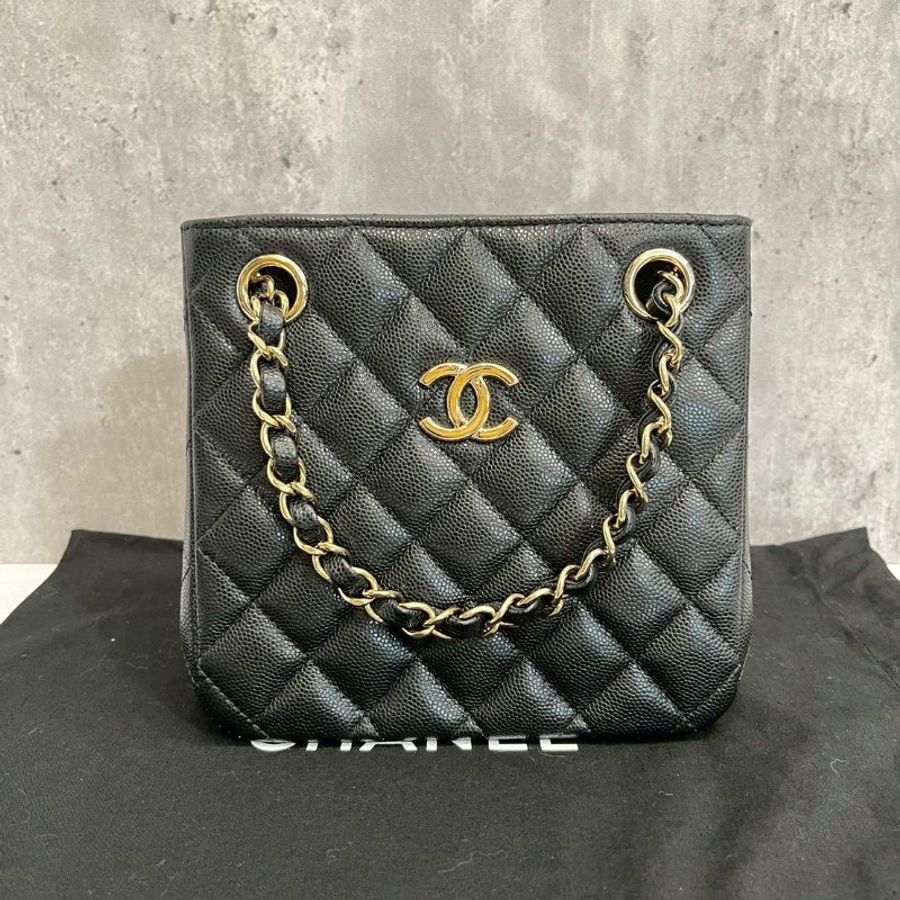Chanel Mini Tote 黑金荔枝牛-0