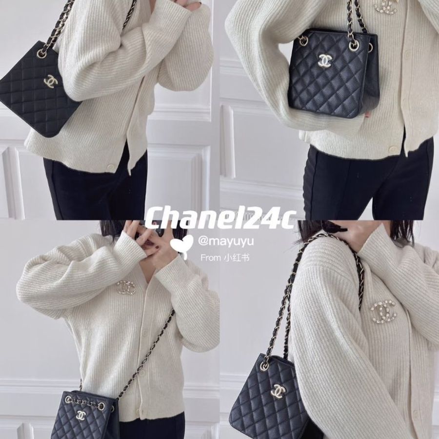 Chanel Mini Tote 黑金荔枝牛-7