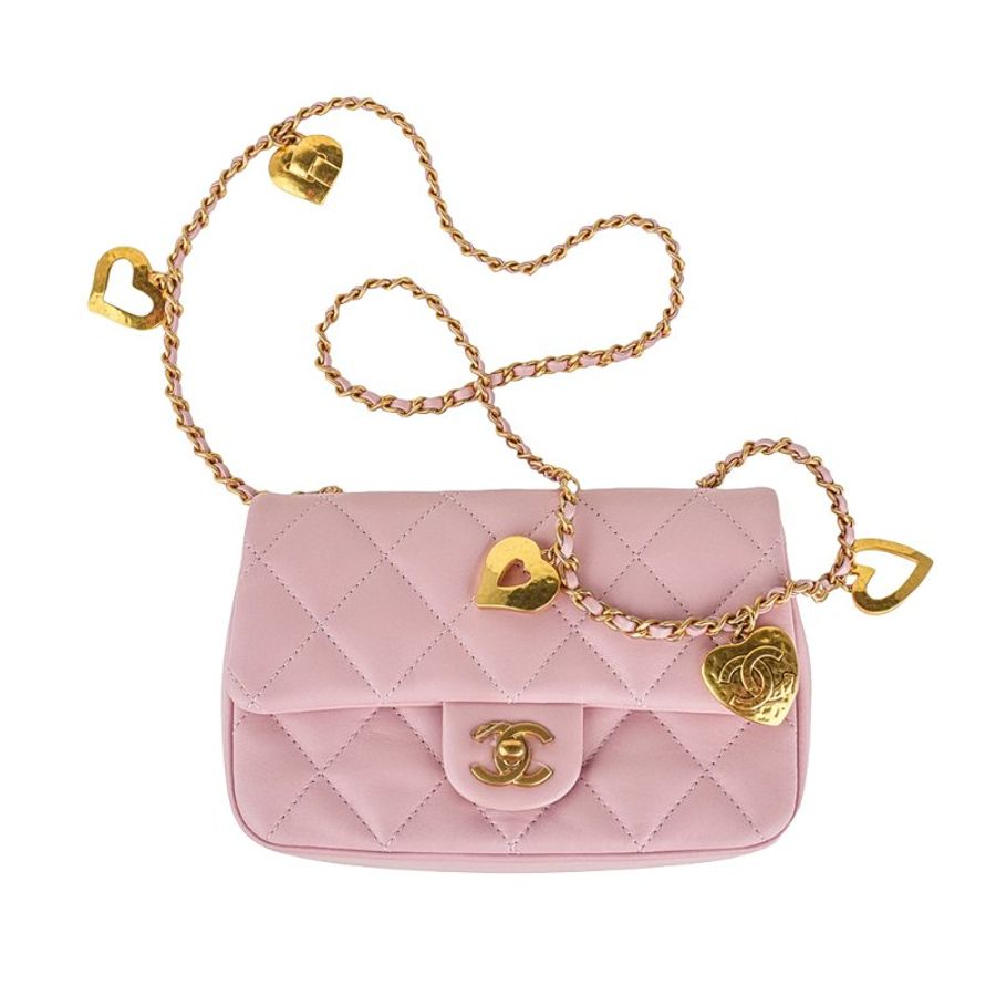 🖤 鑒定師的收藏 🖤 CHANEL Mini Flap 22k 香奈兒 復古金愛心鏈帶 菱格紋羊皮口蓋包 櫻花粉-0