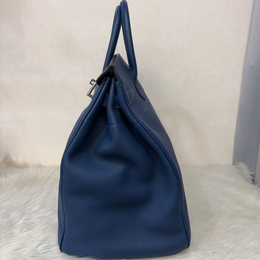 HERMES HAC S4深邃藍TOGO皮銀扣BIRKIN 40|鉑金包手提包醫生包手提包旅行袋-3
