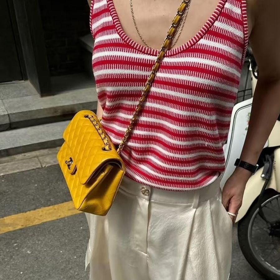 CHANEL香奈兒CF25小雞🐥黃中號漆皮材質夏日活力肩背包-5
