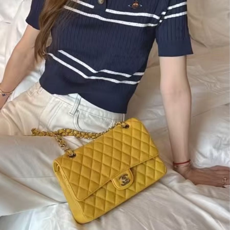 CHANEL香奈兒CF25小雞🐥黃中號漆皮材質夏日活力肩背包-37