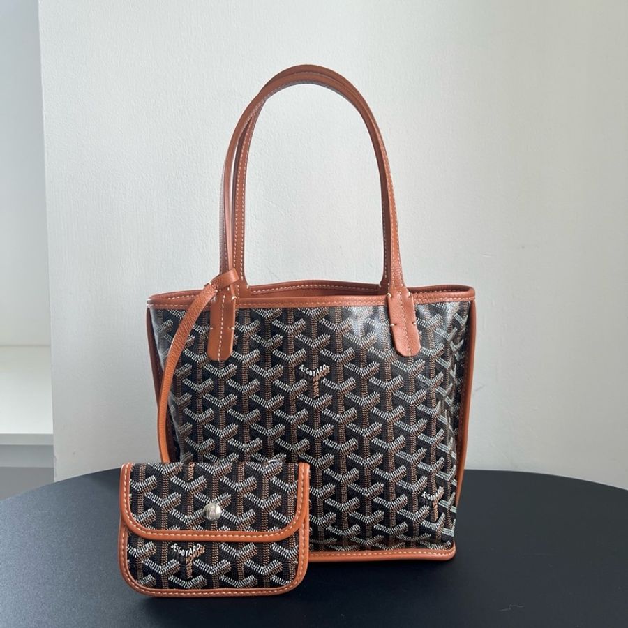 🤎goyard戈雅mini tote,子母包托特包單肩包手提包 黑棕色-0