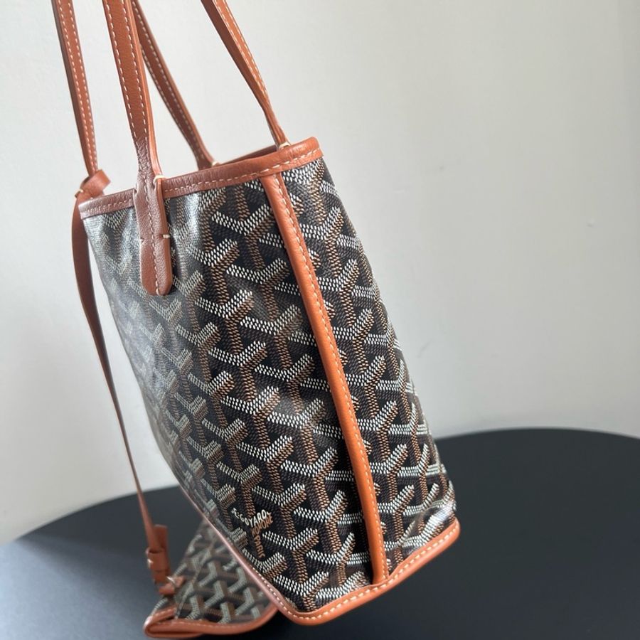 🤎goyard戈雅mini tote,子母包托特包單肩包手提包 黑棕色-3