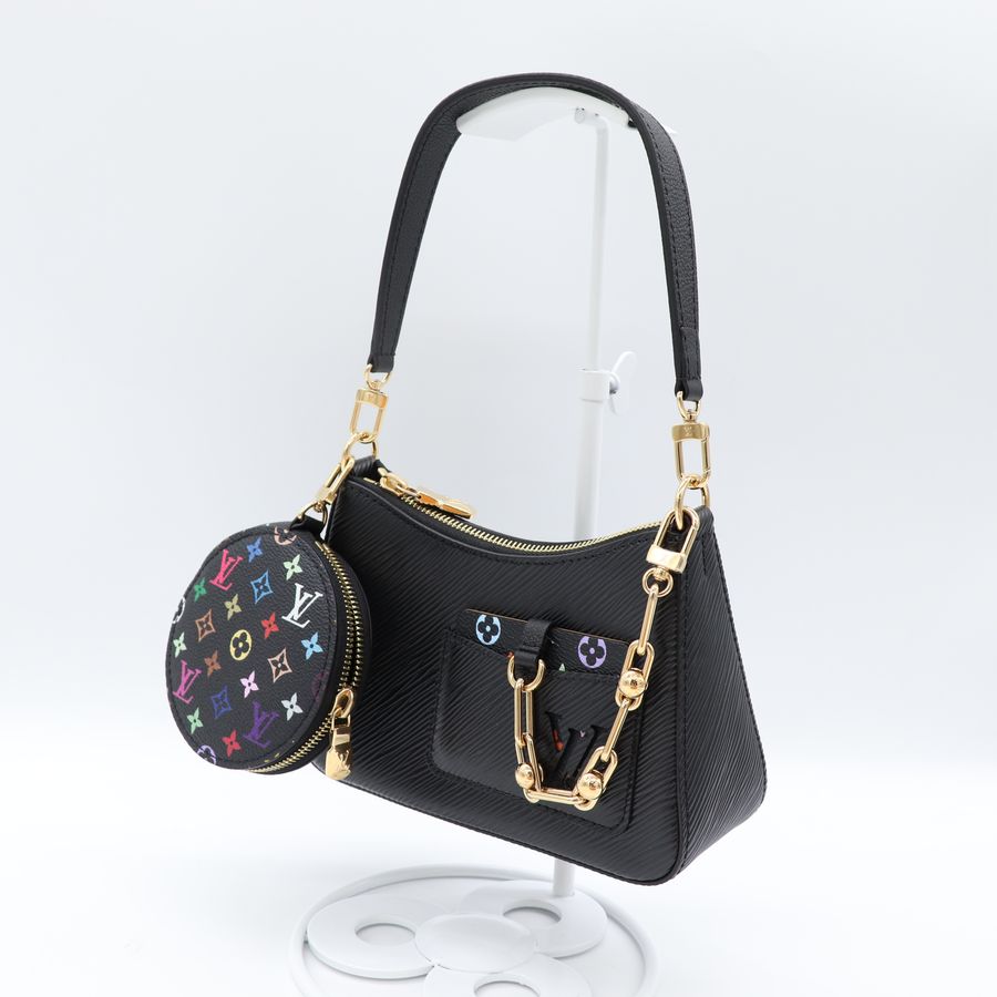 LV x TM 村上隆聯名 M13101 Marellini 黑色 Epi 水波紋牛皮 子母包 腋下包 斜背兩用包【Louis Vuitton 路易威登】-2