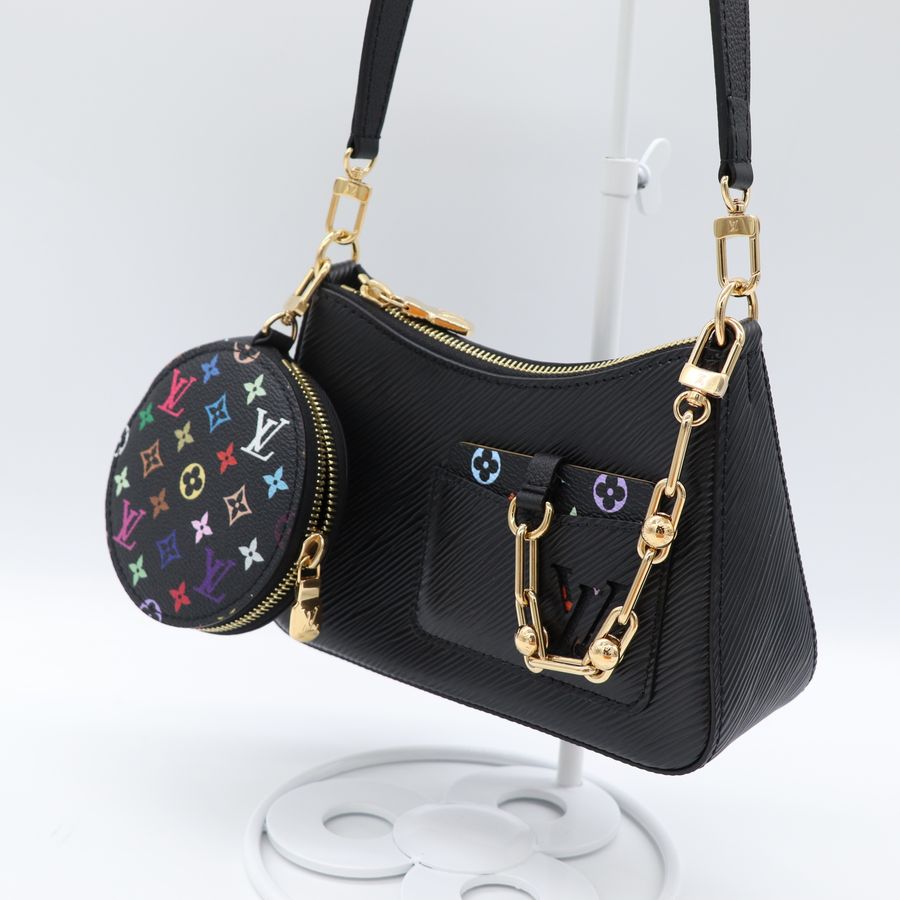 LV x TM 村上隆聯名 M13101 Marellini 黑色 Epi 水波紋牛皮 子母包 腋下包 斜背兩用包【Louis Vuitton 路易威登】-5