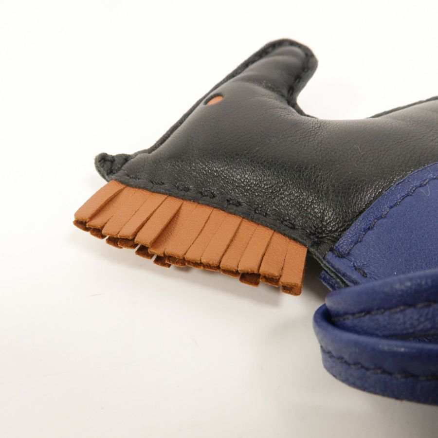 HERMES Milo皮革Rodeo MM掛飾Noir/Gold/Bleu Saphir-4