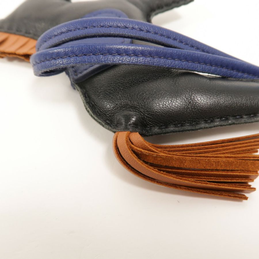 HERMES Milo皮革Rodeo MM掛飾Noir/Gold/Bleu Saphir-5