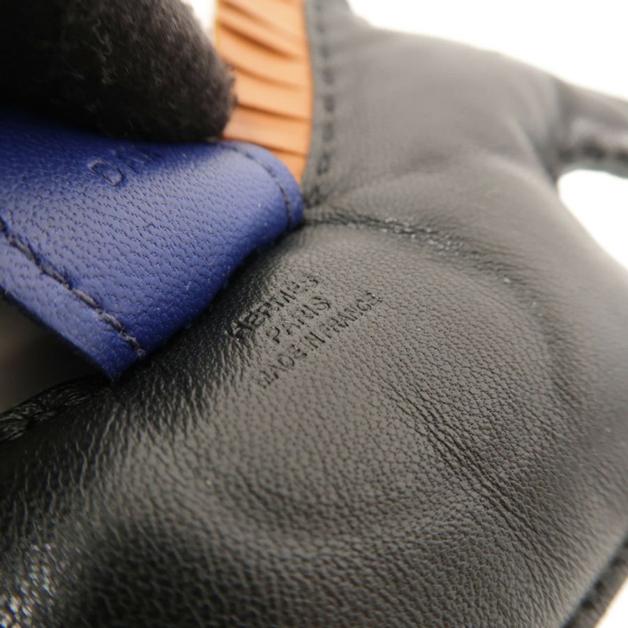 HERMES Milo皮革Rodeo MM掛飾Noir/Gold/Bleu Saphir-7