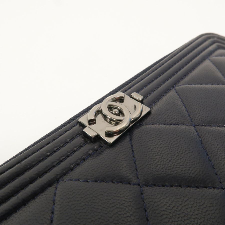 CHANEL 羊皮皮革Boy Long Wallet長錢包-10