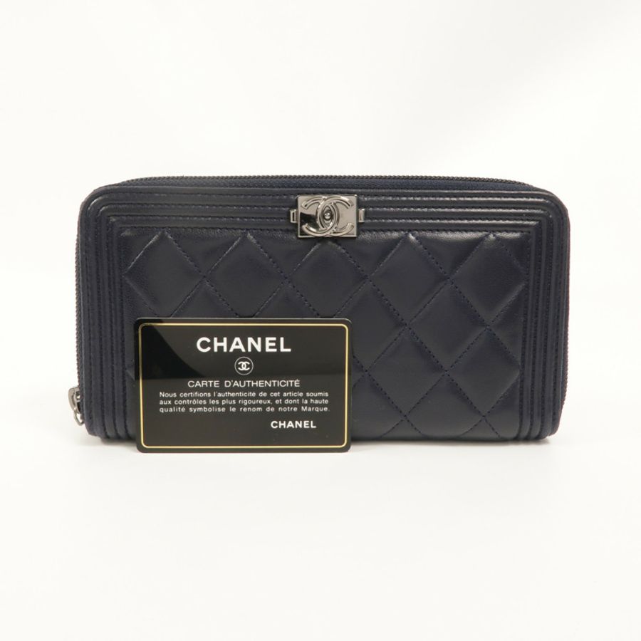 CHANEL 羊皮皮革Boy Long Wallet長錢包-12