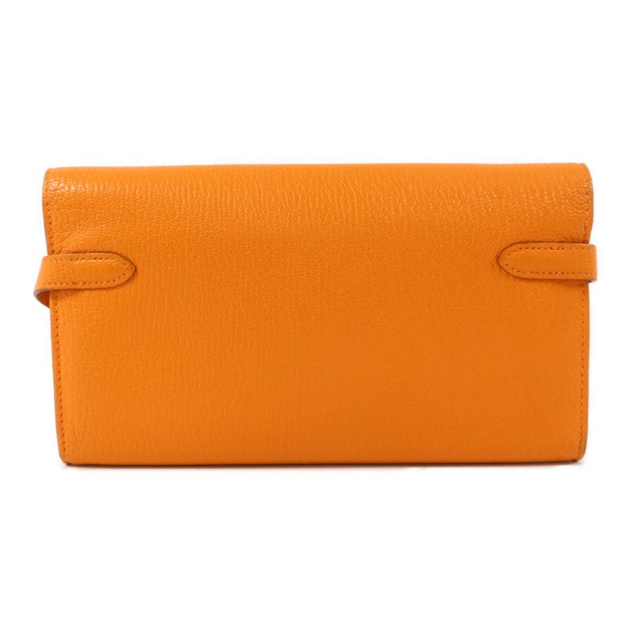 HERMES Chevre皮革Kelly Long Wallet長錢包Orange-1