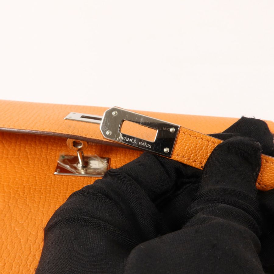 HERMES Chevre皮革Kelly Long Wallet長錢包Orange-8