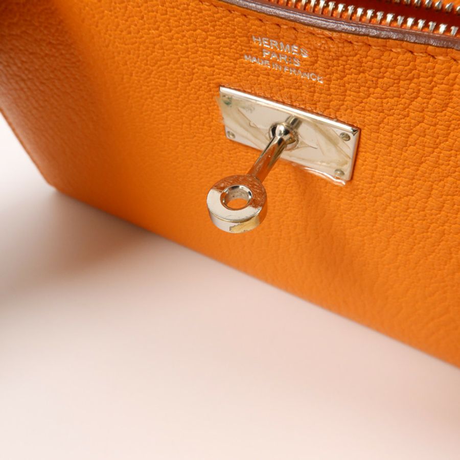 HERMES Chevre皮革Kelly Long Wallet長錢包Orange-9