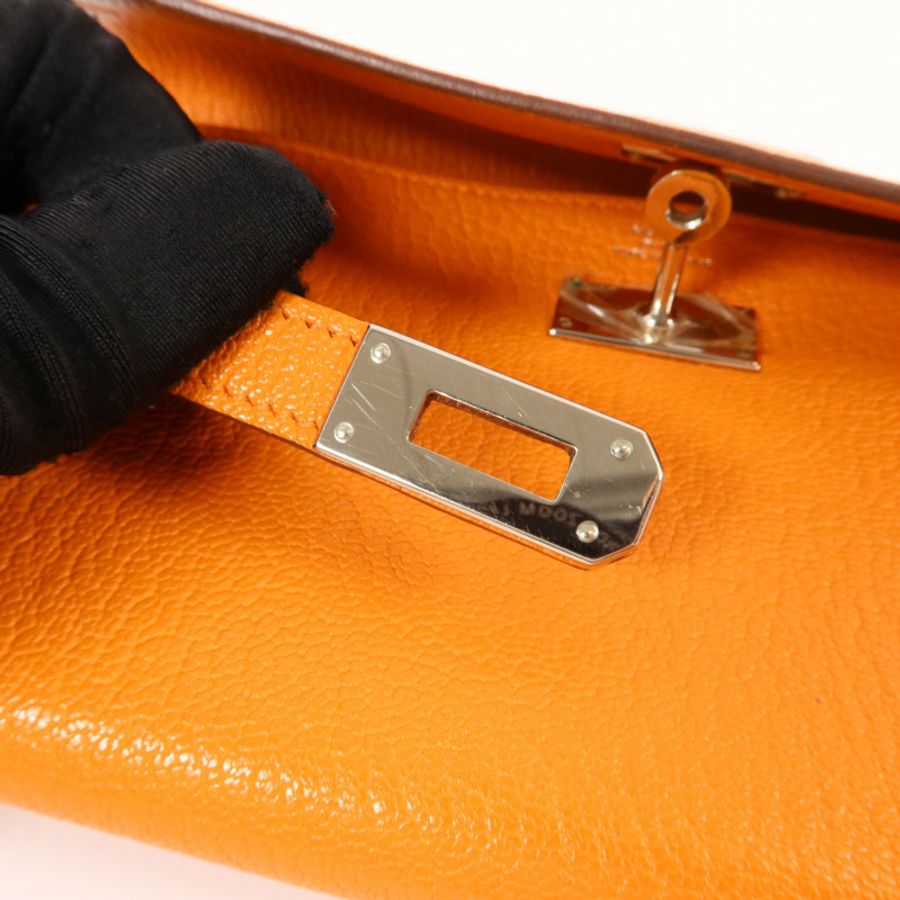 HERMES Chevre皮革Kelly Long Wallet長錢包Orange-10