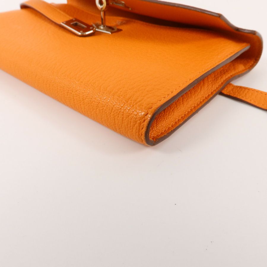 HERMES Chevre皮革Kelly Long Wallet長錢包Orange-11