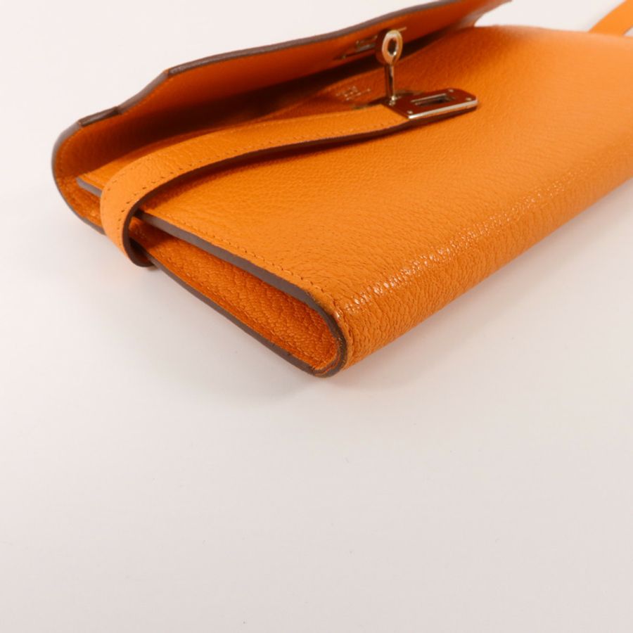 HERMES Chevre皮革Kelly Long Wallet長錢包Orange-12