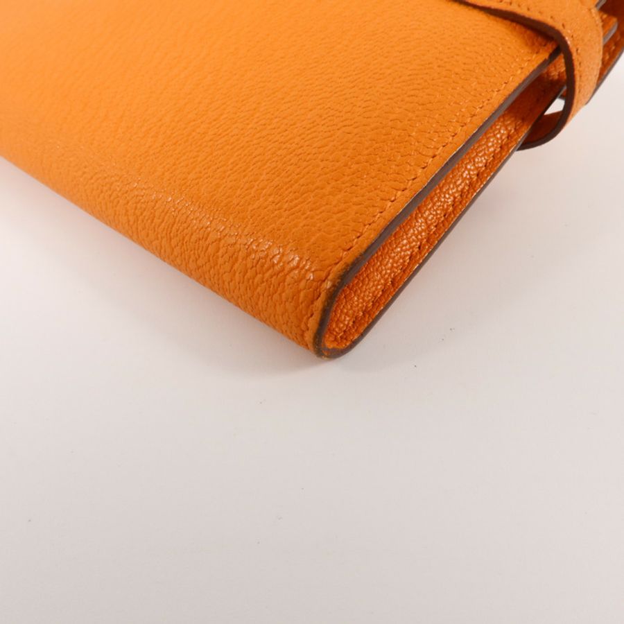 HERMES Chevre皮革Kelly Long Wallet長錢包Orange-13