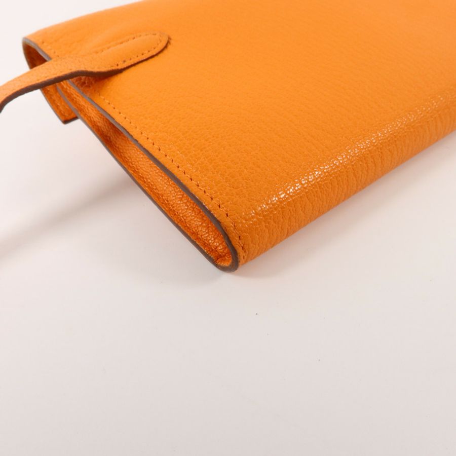 HERMES Chevre皮革Kelly Long Wallet長錢包Orange-14