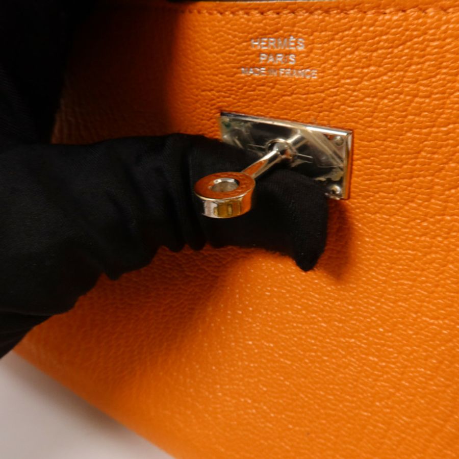 HERMES Chevre皮革Kelly Long Wallet長錢包Orange-15