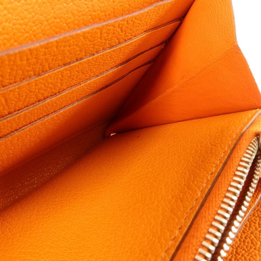 HERMES Chevre皮革Kelly Long Wallet長錢包Orange-17