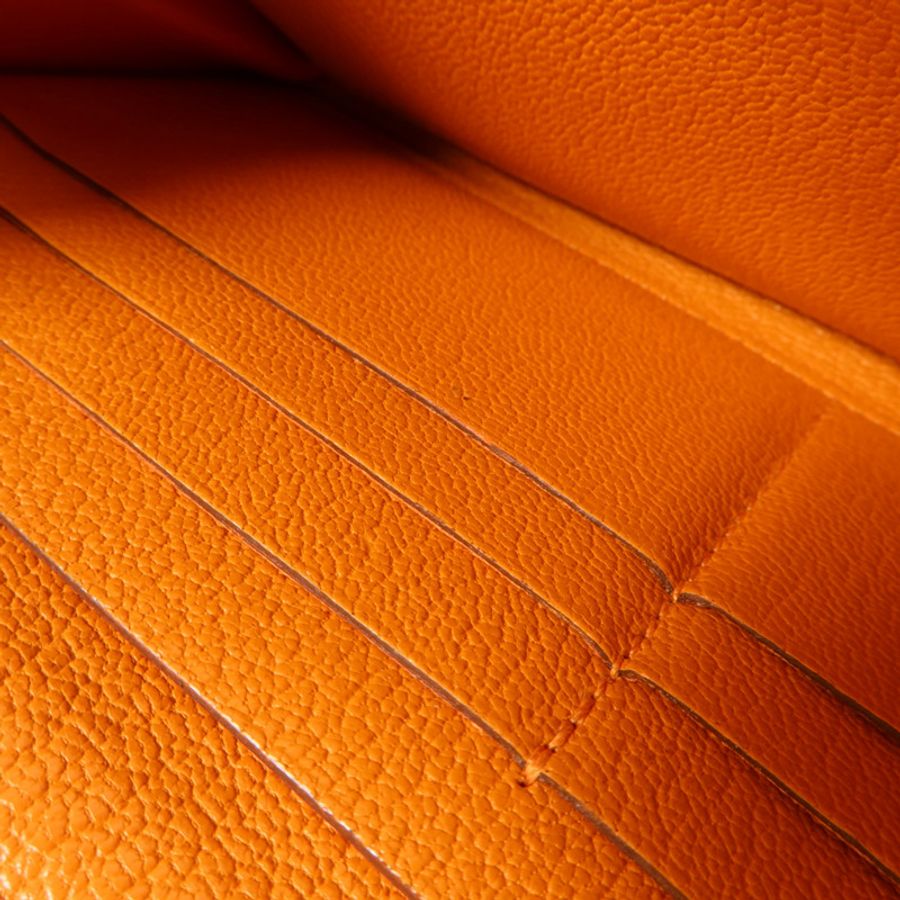 HERMES Chevre皮革Kelly Long Wallet長錢包Orange-18