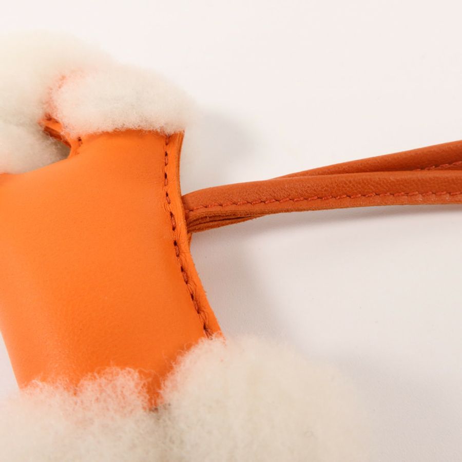 HERMES Milo皮革/羊毛Budy Charm掛飾Capucine/Sienne-7