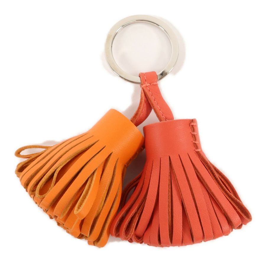 HERMES Milo皮革Carmen Uno-Dos Key Ring鎖匙扣掛飾Rose Jaipur/Orange-1