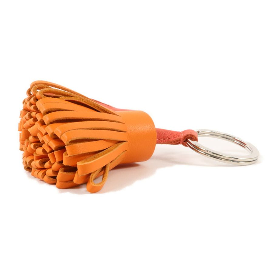 HERMES Milo皮革Carmen Uno-Dos Key Ring鎖匙扣掛飾Rose Jaipur/Orange-3