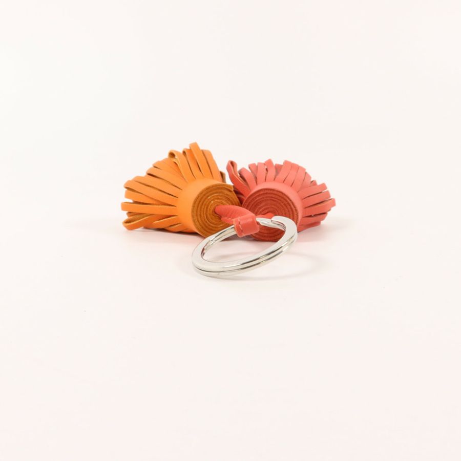 HERMES Milo皮革Carmen Uno-Dos Key Ring鎖匙扣掛飾Rose Jaipur/Orange-4