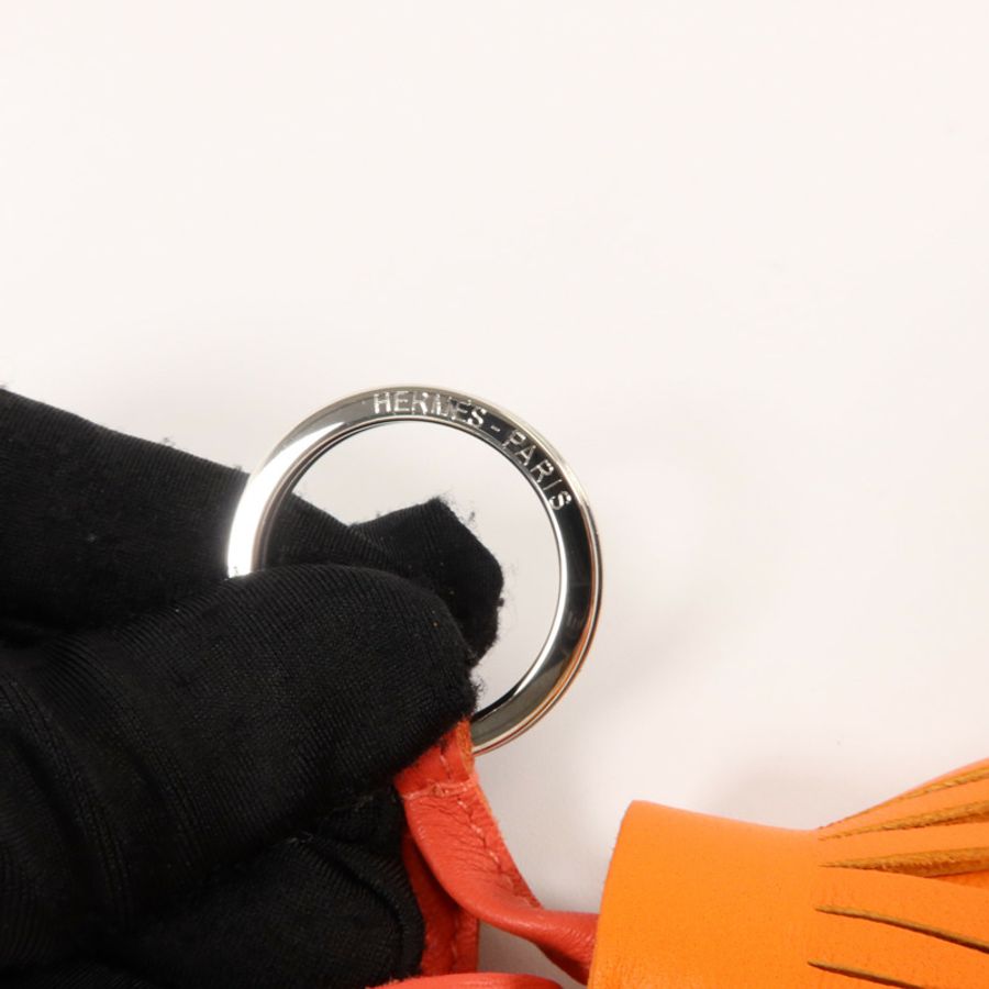 HERMES Milo皮革Carmen Uno-Dos Key Ring鎖匙扣掛飾Rose Jaipur/Orange-6