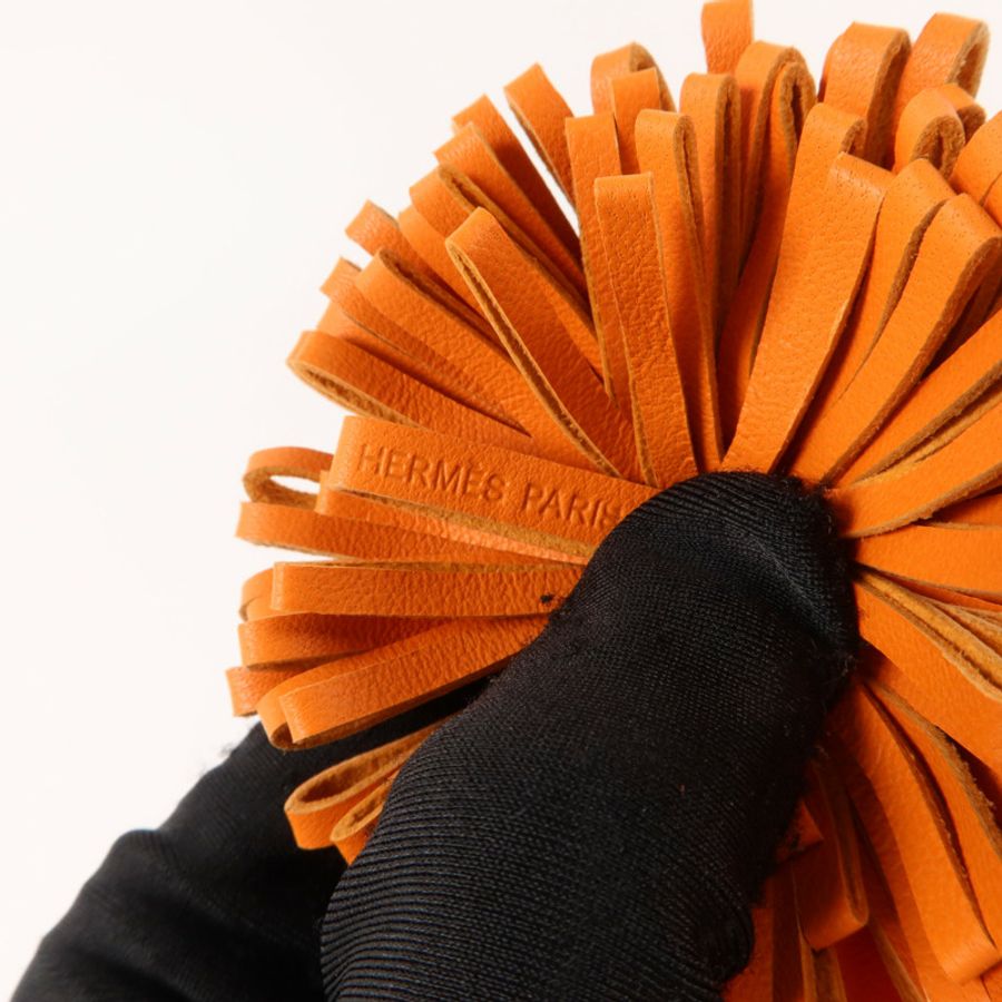 HERMES Milo皮革Carmen Uno-Dos Key Ring鎖匙扣掛飾Rose Jaipur/Orange-8