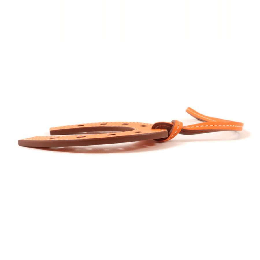 HERMES Swift皮革Padlock Horseshoe Charm掛飾Orange-3