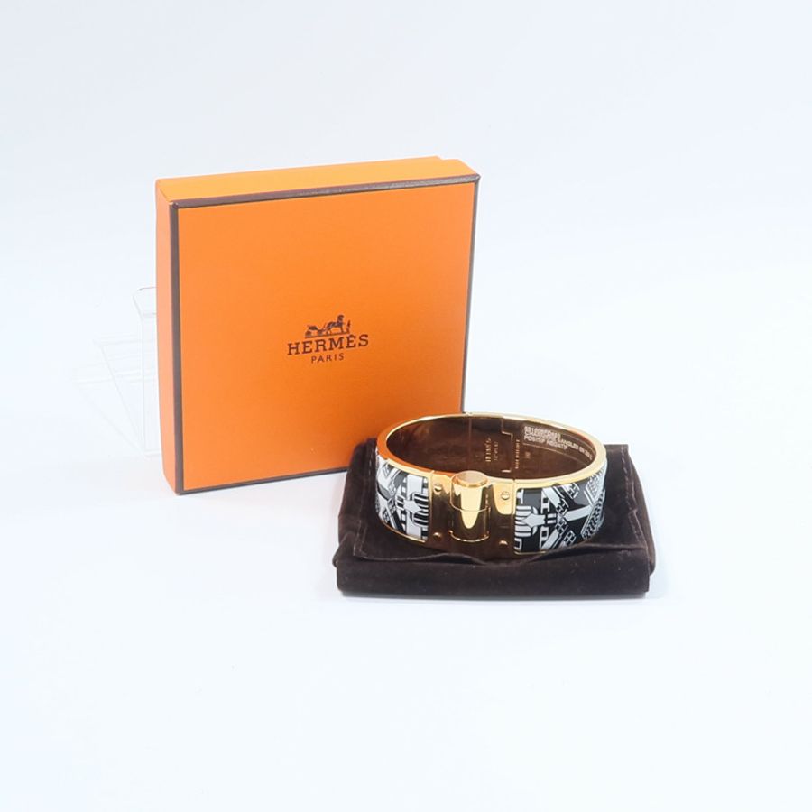 HERMES 金屬/琺瑯Charniere Wide Bangle手鐲-10