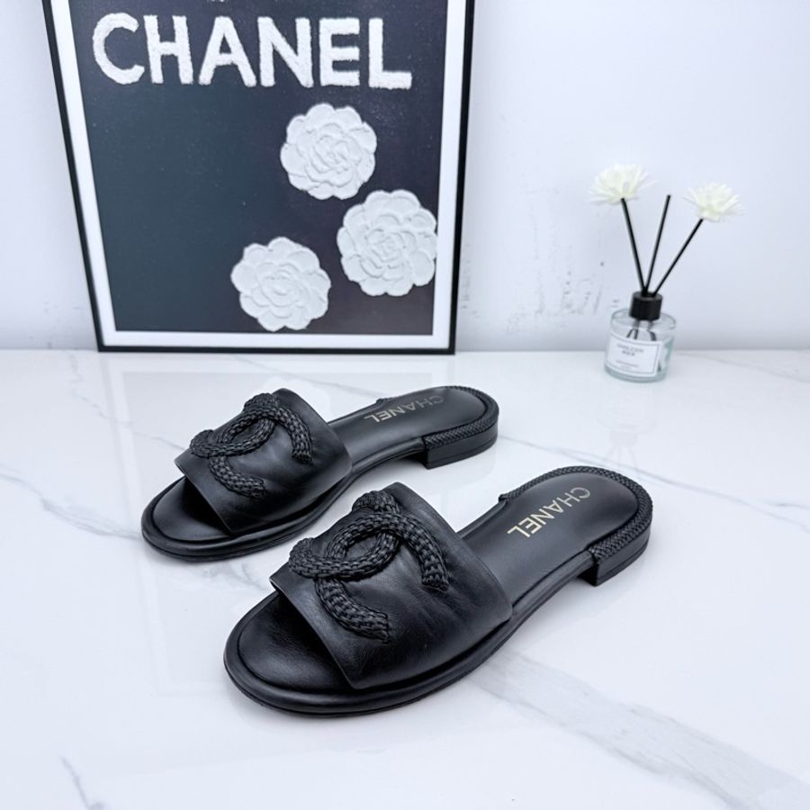 chanel香奈兒 黑色編制涼拖 37碼 已貼底-0