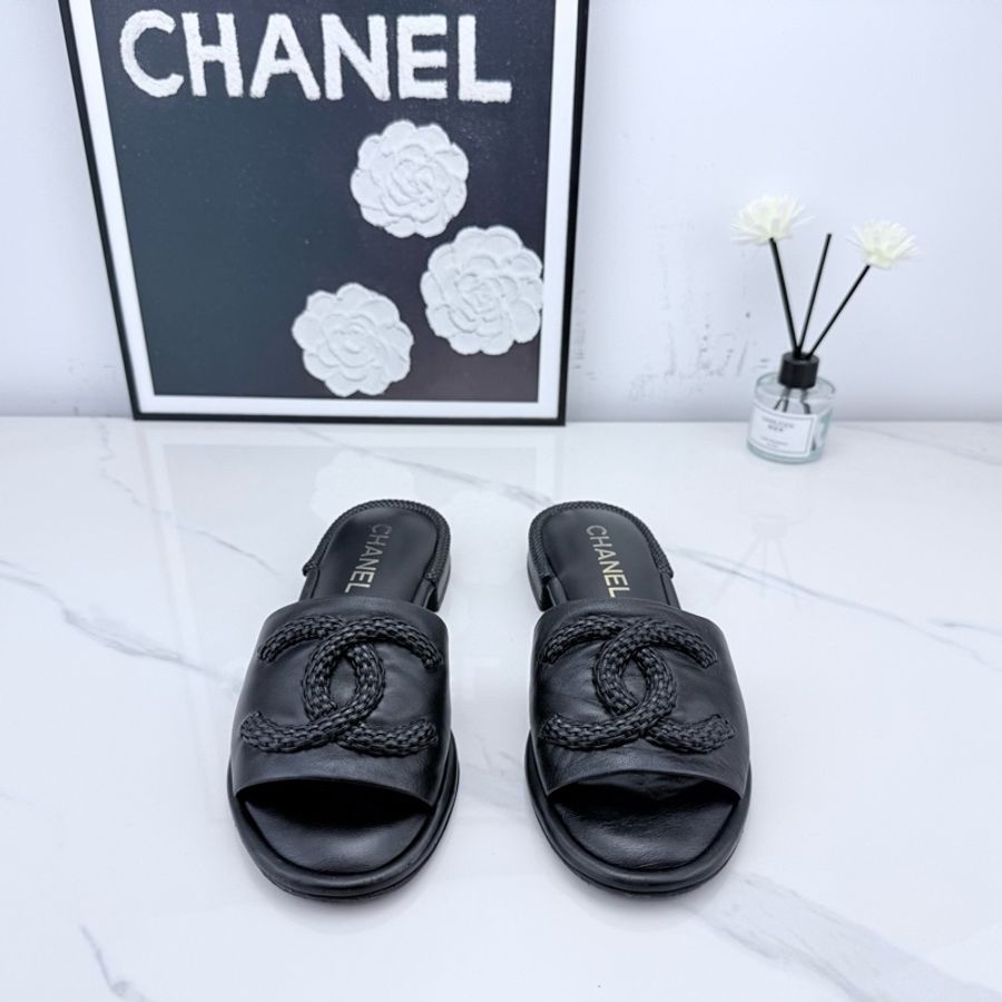 chanel香奈兒 黑色編制涼拖 37碼 已貼底-1