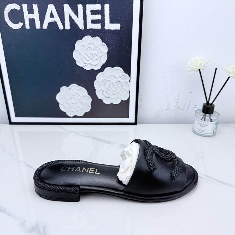 chanel香奈兒 黑色編制涼拖 37碼 已貼底-3