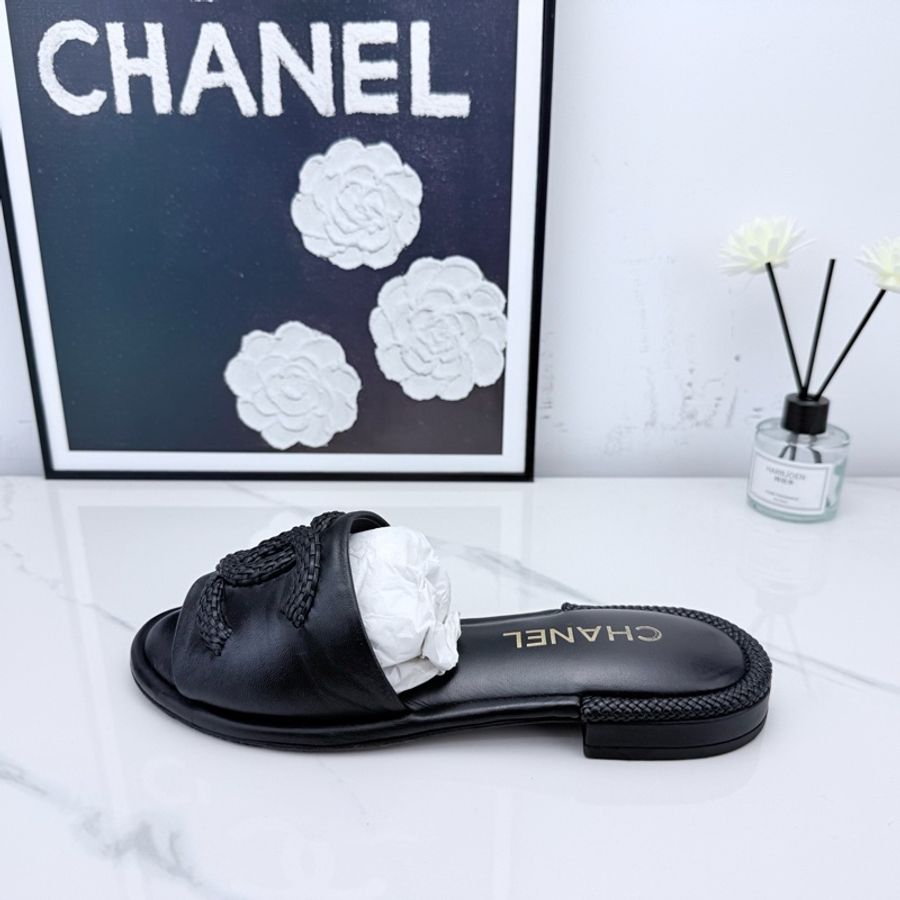 chanel香奈兒 黑色編制涼拖 37碼 已貼底-5