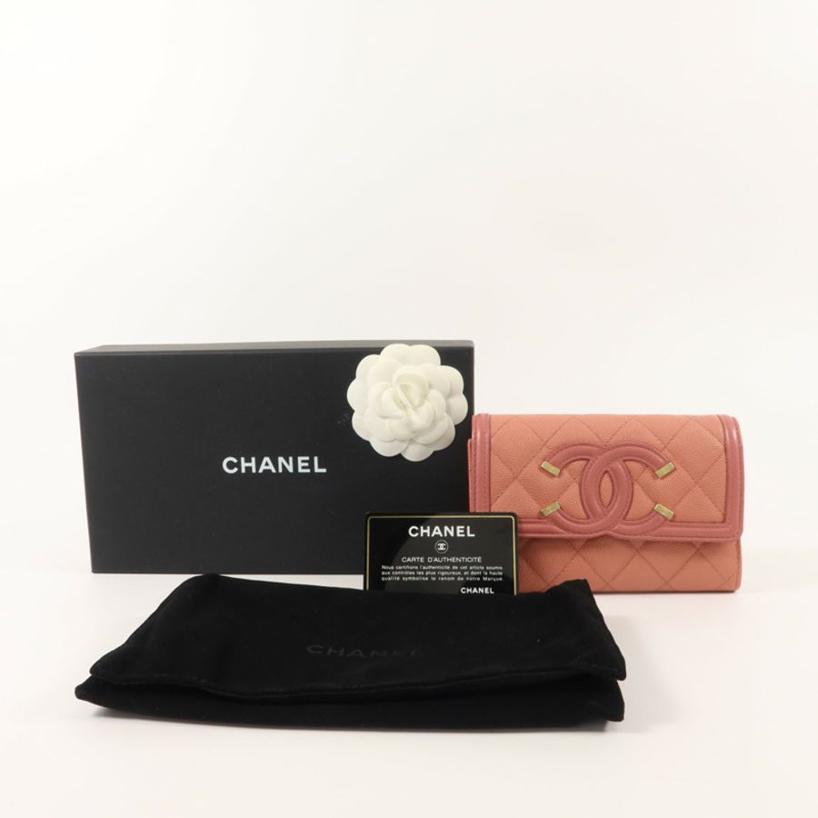 CHANEL 牛皮皮革CC Filigree Wallet錢包-9