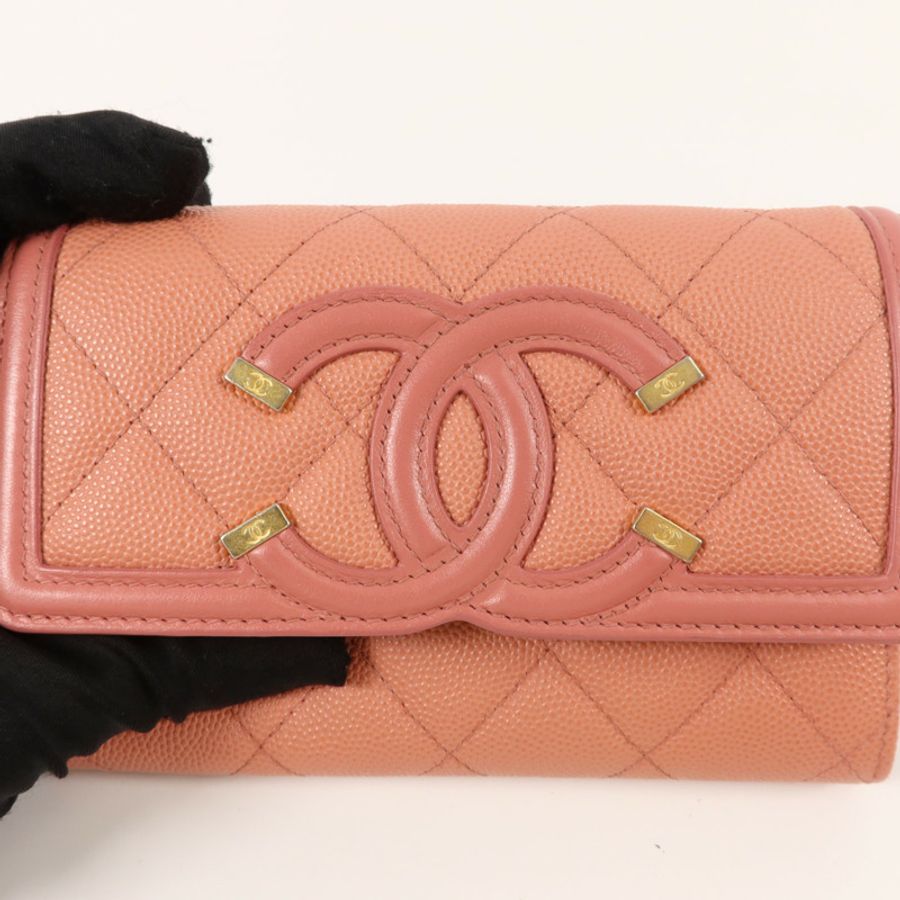 CHANEL 牛皮皮革CC Filigree Wallet錢包-10