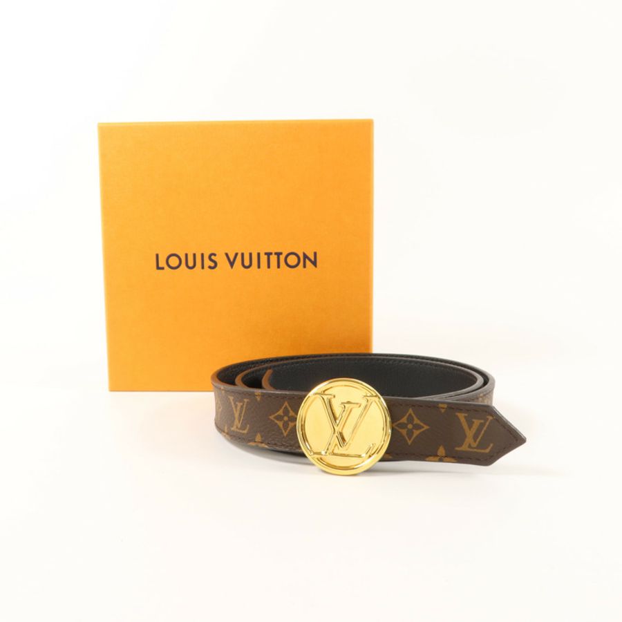 LOUIS VUITTON Monogram Circle Gold Reversible Belt 80cm皮帶-7