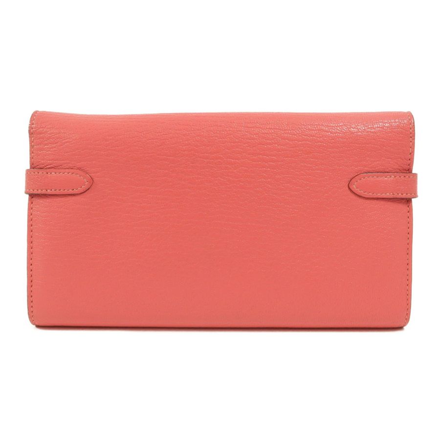 HERMES Chevre皮革Kelly Long Wallet長錢包Rose Lipstick-1