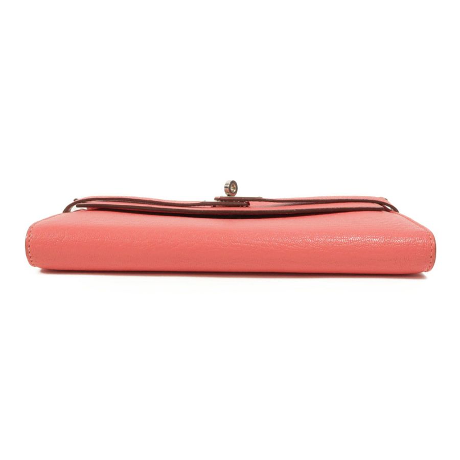 HERMES Chevre皮革Kelly Long Wallet長錢包Rose Lipstick-3