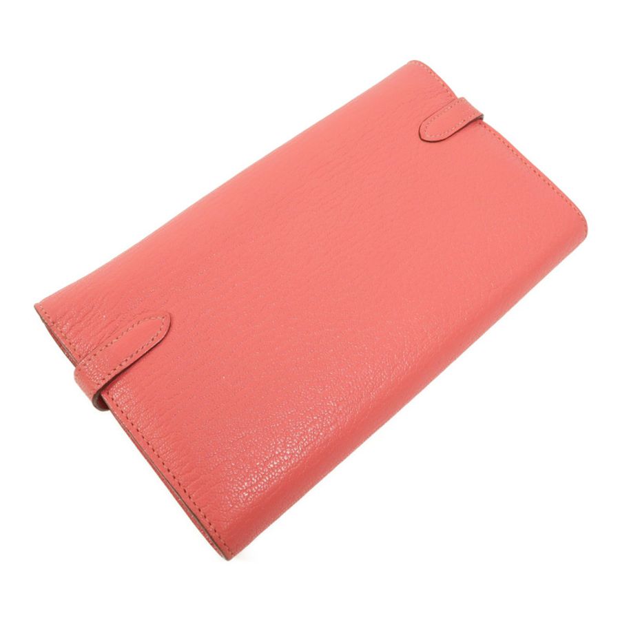 HERMES Chevre皮革Kelly Long Wallet長錢包Rose Lipstick-5