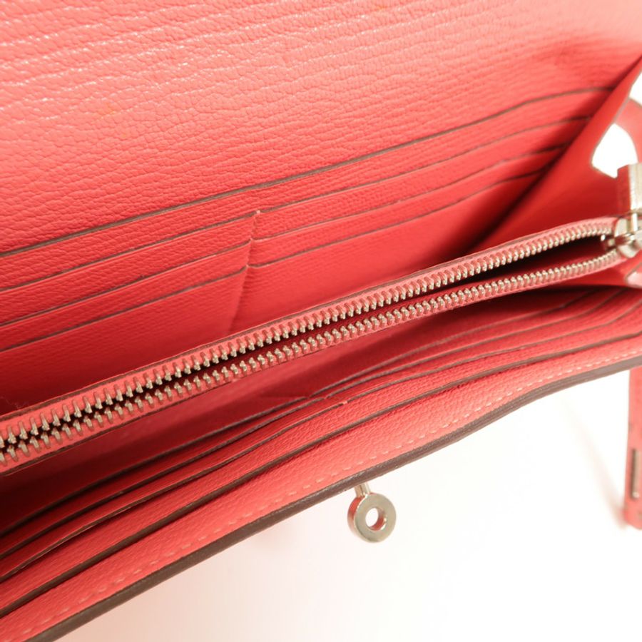 HERMES Chevre皮革Kelly Long Wallet長錢包Rose Lipstick-6